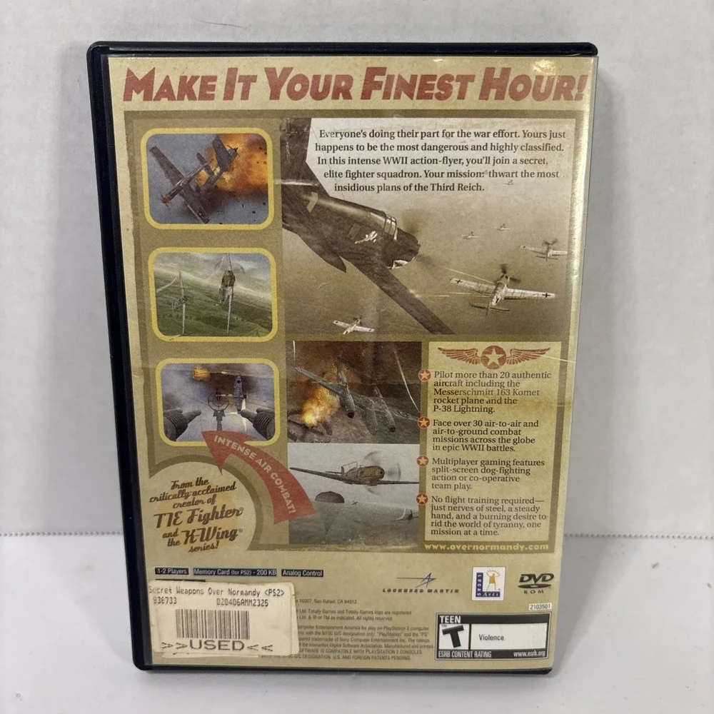 Secret Weapons Over Normandy Sony PlayStation 2 LucasArts WWII Flight Sim 2003